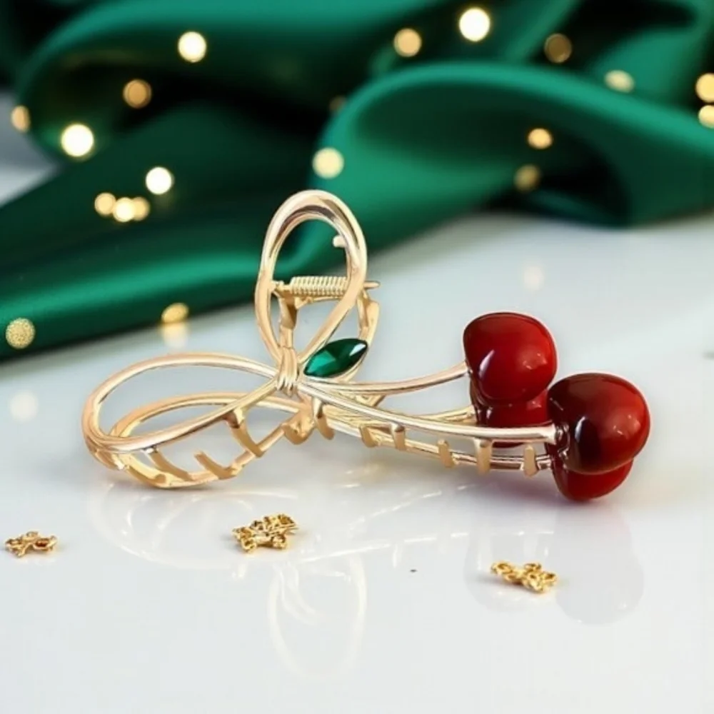 Cherry Hair Claw Clip Non-Slip Bow-Knot 🍒 Metal Hair Clip for Women & Girls